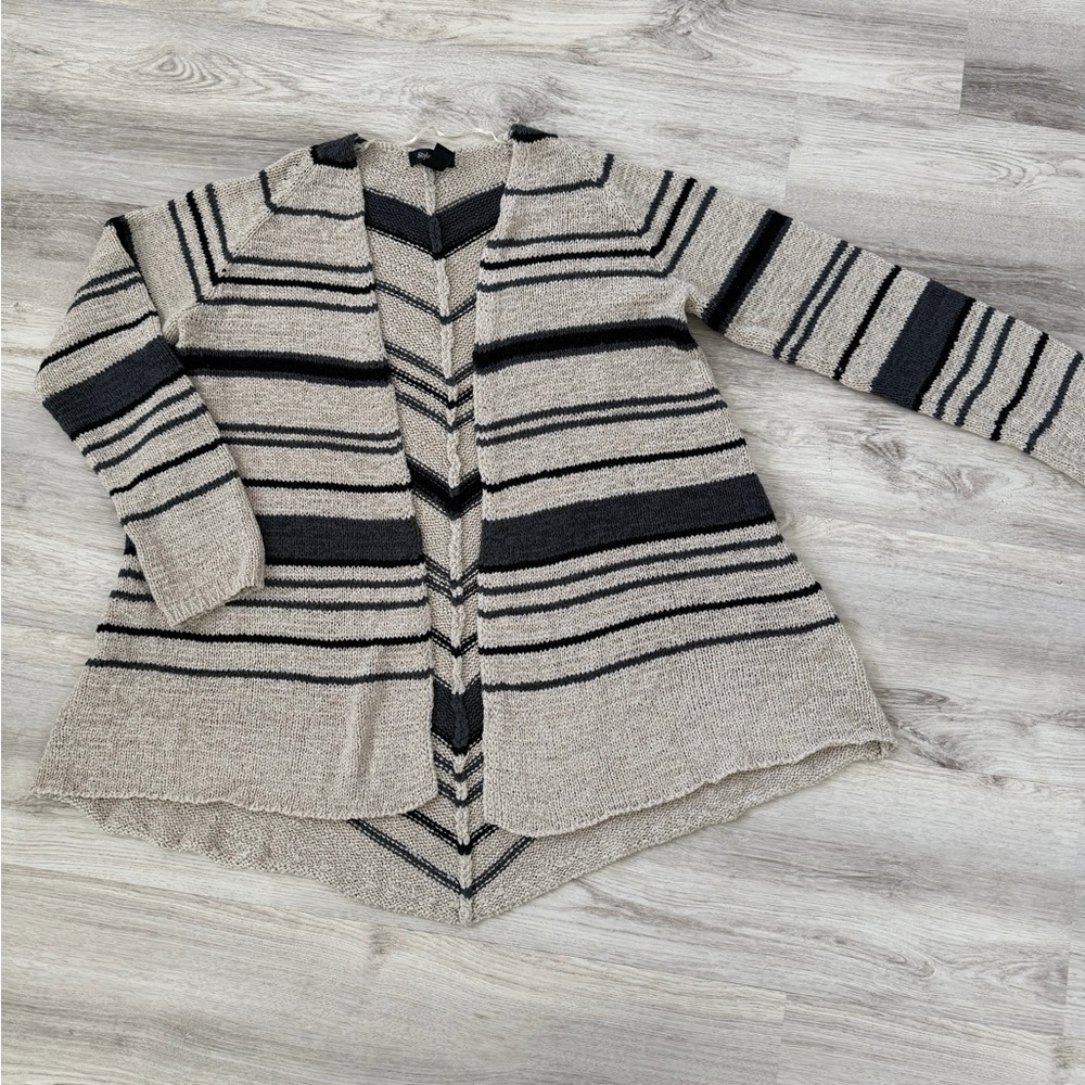 Style & Co. Beige and Black Striped Open-Front Cardigan